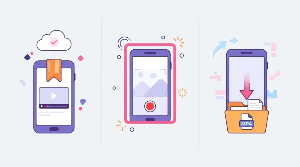 Comparison of Instagram Save, screen recording, and a downloader for saving video from Instagram