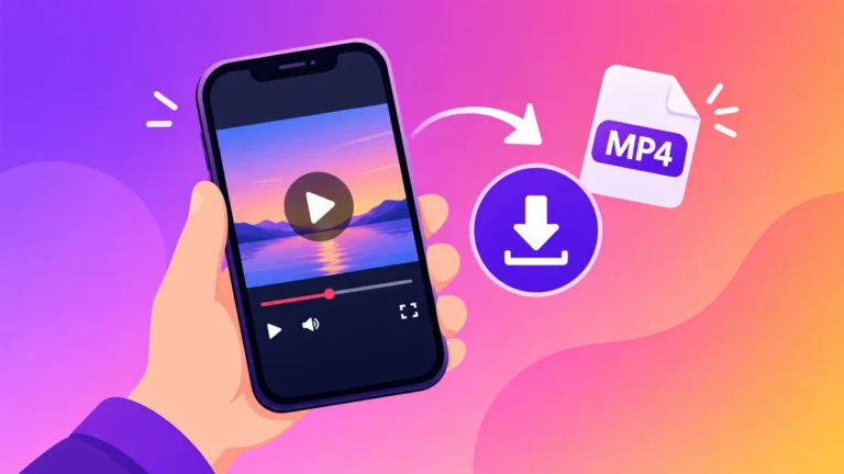 Instagram video to MP4 on iPhone: phone with a download arrow and MP4 file icon
